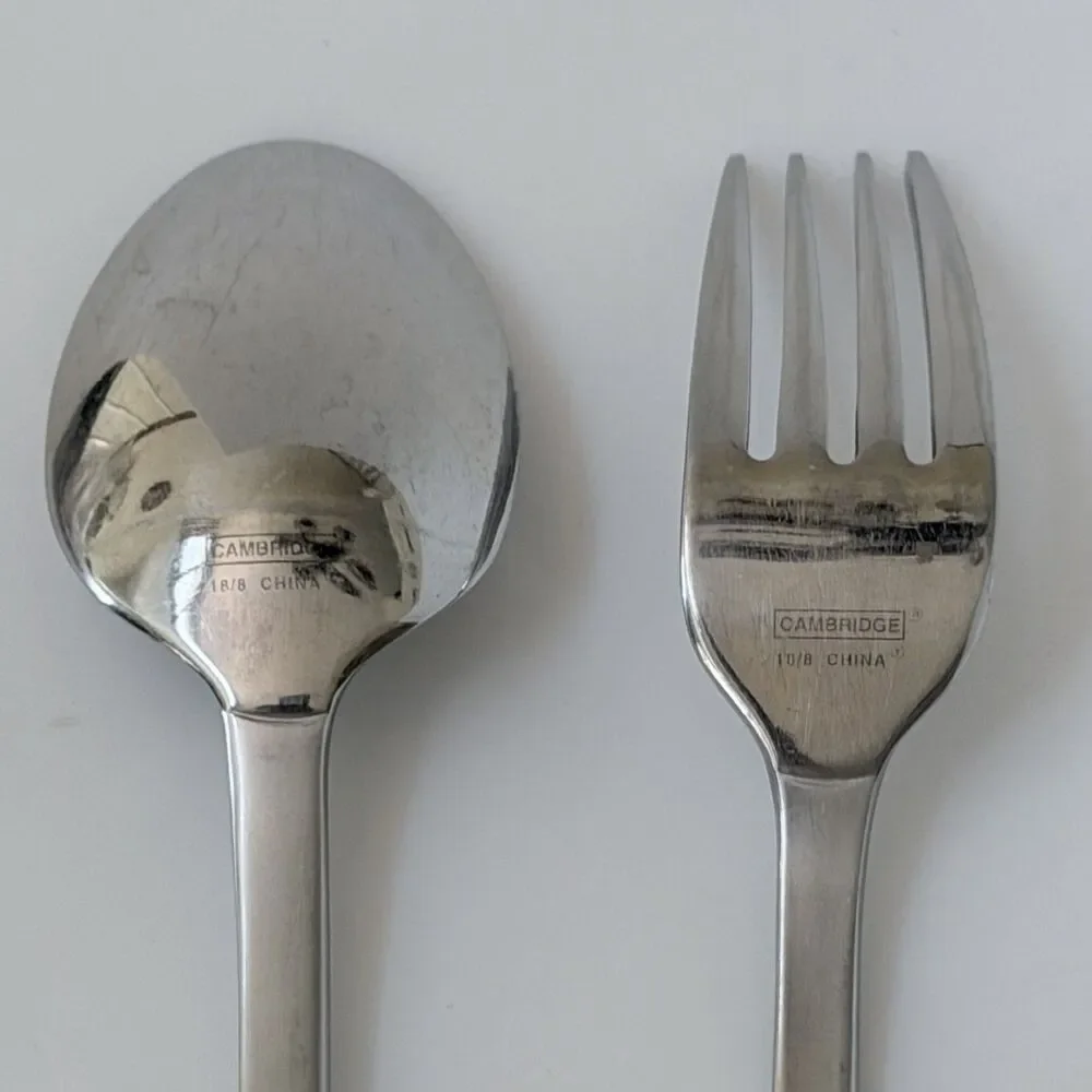 2pc Cambridge Silver Soup Spoon & Fork Stainless 18/8 Frosted Glossy Tip & Bowl